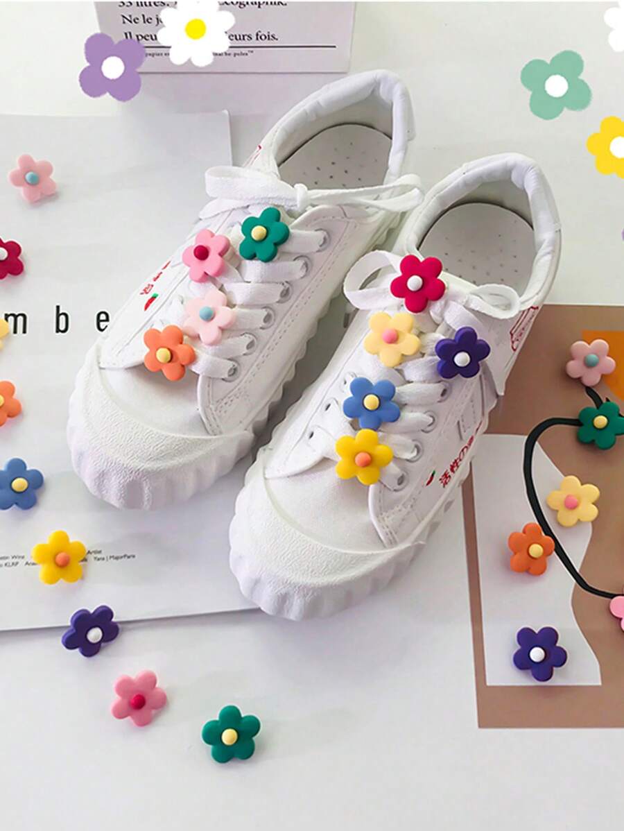 9 件彩色花卉鞋带饰物装饰纽扣，适用于 DIY 运动鞋、平底鞋、帆布鞋