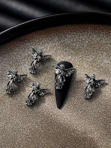 10 件深色哥特式复古金属美甲装饰 - 和心形，银色 - 銀色 - 查看 9