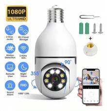 Cámara de vigilancia con bombilla Wifi de 1080P, Cámara De Seguridad 1080p Wifi Hd E27, visión nocturna a color, rotación de 360°, seguimiento automático de personas, comunicación bidireccional, hogar inteligente