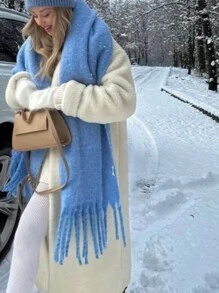 1 chiếc khăn choàng tua rua lông mùa thu/đông dành cho nữ, khăn choàng lớn ấm áp và thoải mái, chống gió ngoài trời, mặc hàng ngày đơn giản, đa năng - Nhiều màu - Xem 14