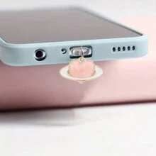 粉色心形星球时尚合金防尘塞适用于手机充电口，可爱简约设计