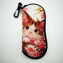 1 件可爱猫咪印花图案超轻便携氯丁橡胶眼镜袋柔软防护多功能设计眼镜袋适合学生办公和旅行 - 彩色 - 查看 3
