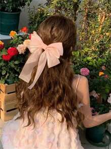 1pc Women's Fashionable Minimalist Bow Ribbon Spring Hair Clip, Cute Hair Accessory - Multicolor - View 3