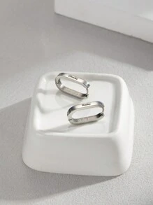 1pair Minimalist Customized Engraved Name Earrings, Stainless Steel Round Hoop Earrings, 18K Gold Plated U-Shaped Earrings, Personalized Letter Jewelry Gift For Girlfriend, Valentine Gift, Christmas Gift - Steel - View 5