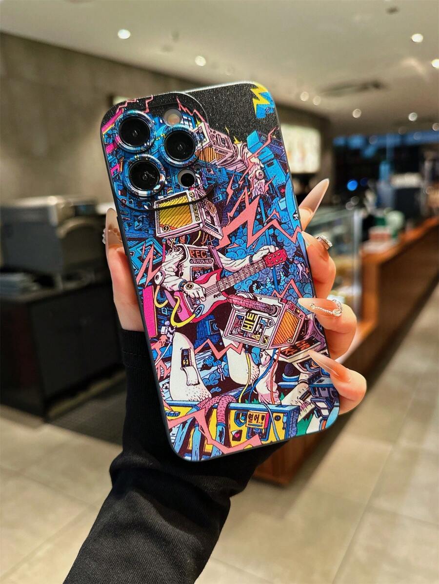 创意朋克摇滚吉他设计柔软哑光黑色防刮保护手机壳适用于 Apple iPhone 11/12/13/14/16 Pro Max/14 Pro/15/X/XR/7/8Plus - 彩色 - 查看 1