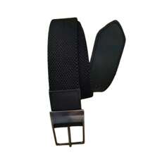 Men's Belt, Flexible, Comfortable, Soft, Elastane Fabric, With Leather Ends, Buckle Closure - 黑色 - 查看 2