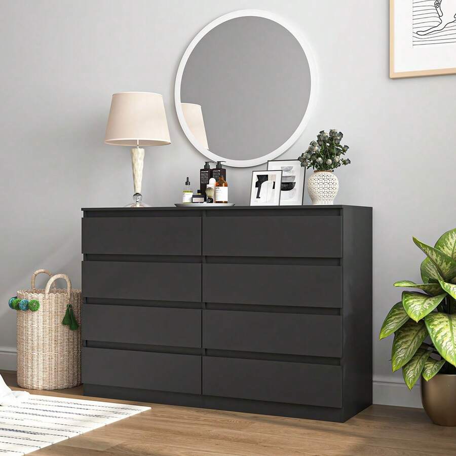 Modern Dresser For Bedroom,Storage Cabinet With 8 Drawers Handleless, Large Storage Capacity, Saving-Space, Furniture Organizer Room,For Living Room, Bedroom,Apartment - màu đen - Xem 1