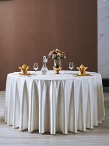 1pc Plain Satin Round Tablecloth, Suitable For Dining Table, Home Parties, Banquets - White - View 1