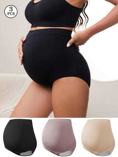 3pcs Nylon Maternity Panties, Suitable For Early, Middle, Late Pregnancy And Postpartum, Triangle Briefs In Multiple Colors