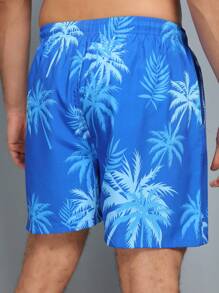 Men's Beach Shorts With Colorful Print And Drawstring Pocket - 藍色 - 查看 7