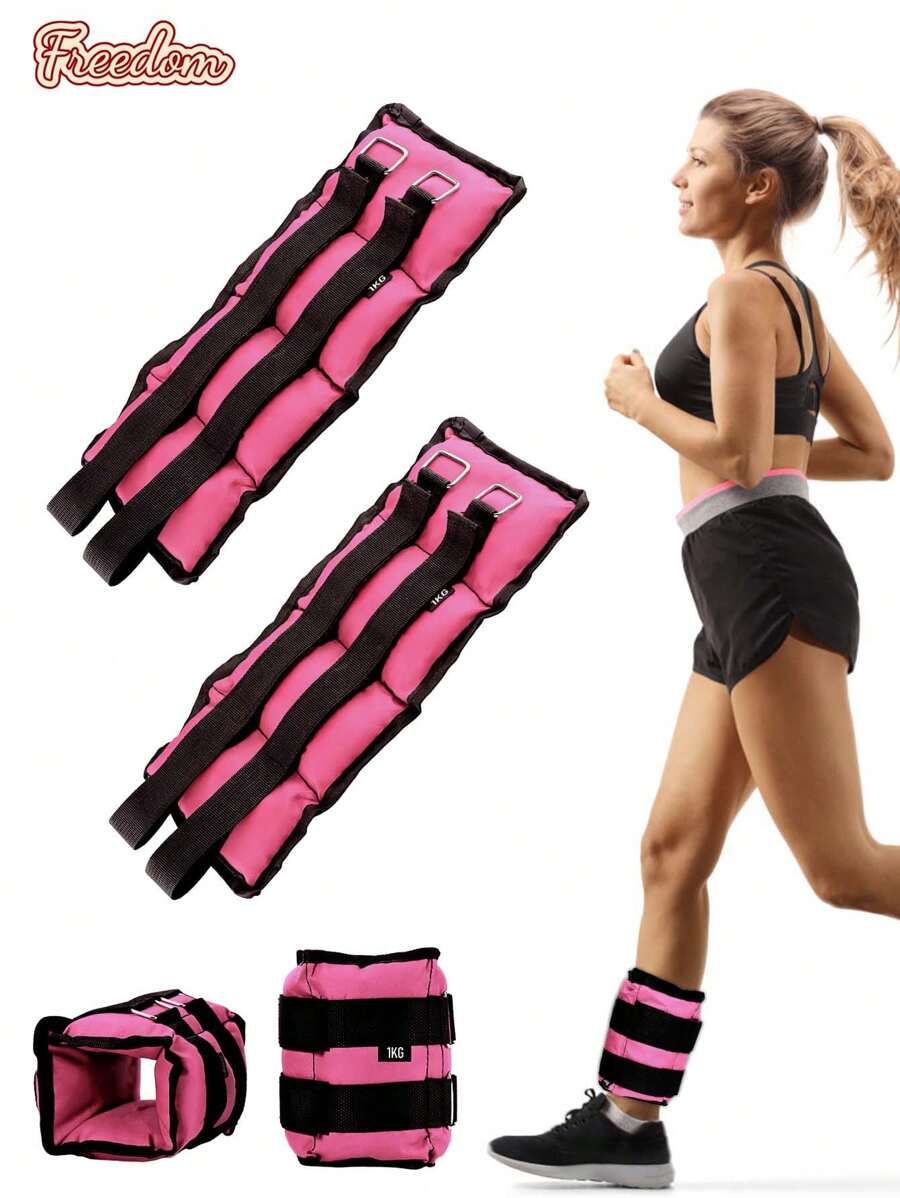 Freedom Polainas para Tobillo,  Pesas de Tobillo Ajustables, Polainas para Tobillo 1 KG, Juego de 2 Pesas para Tobillos Totalmente Ajustables, Polainas para Muñecas con Correa Ajustable para Ejercicio - Rosa - Ver 1