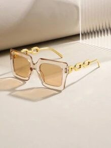 1 件装男女通用休闲优雅金色链条镜腿大号方形时尚眼镜 - 多色 - 查看 12