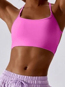 Women's Sports Bra, Criss-Cross Backless Sports Tank Top With Removable Pads, Showcases Your Beautiful Back Lines, Suitable For Running, Yoga And Fitness In Summer - Hot Pink - View 5
