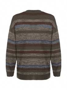 Women Sweater, Vintage Long Sleeve Crew Neck Striped Knit Pullover Tops For Casual Daily - Xám - Xem 4