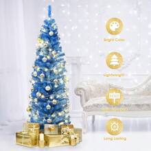 6FT Tinsel Tree Slim Pencil Christmas Tree Silver Champagne Goldblue - Blue - View 6