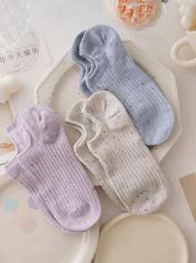 5 Pairs Women's Low Vamp Boat Socks, Thin With Yarn Striped Design, Non-Slip And Invisible Socks, Suitable For Any Season, Random Colors