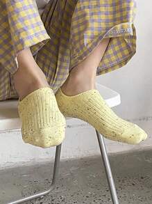 5 Pairs Women's Low Vamp Boat Socks, Thin With Yarn Striped Design, Non-Slip And Invisible Socks, Suitable For Any Season, Random Colors