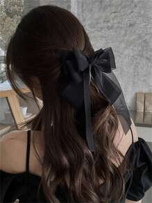 1pc Women's Fashionable Minimalist Bow Ribbon Spring Hair Clip, Cute Hair Accessory - Multicolor - View 5