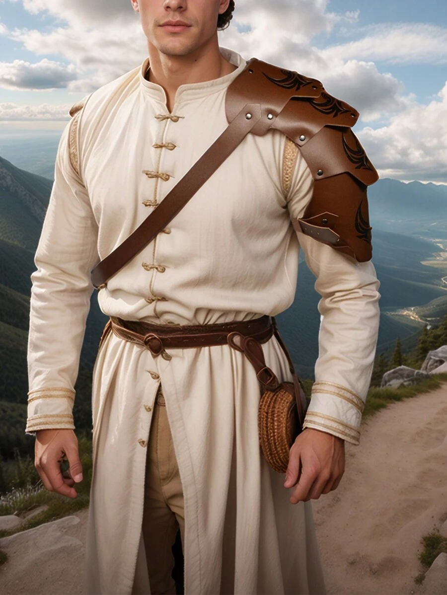 万圣节男式肩甲带扣可调节胸背带 PU 皮革肩甲蒸汽朋克盔甲适用于 LARP/Cosplay Ren Faire - 棕色 - 查看 1