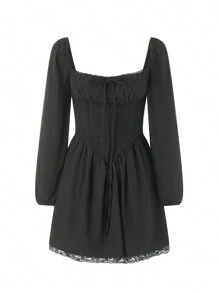 Women Long Sleeve Mini Corset Dress Casual Solid Color Party Mini Dress For Beach Cocktail Club Streetwear