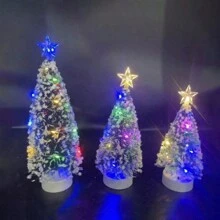 1 套 3 件不同尺寸人造圣诞树，LED 铜线灯树，圣诞节节日装饰，景观用品，节日灯饰，室内家居小装饰，雪松，需要 2 节 AAA 电池（不包括），圣诞节 - 綠色 - 查看 7