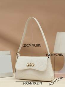 Túi đeo chéo nắp gập họa tiết cá sấu tối giản giản dị, thích hợp cho các buổi tụ tập, đi chơi, sinh viên, thanh thiếu niên, du lịch, mua sắm - trắng - Xem 5