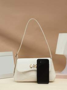 Túi đeo chéo nắp gập họa tiết cá sấu tối giản giản dị, thích hợp cho các buổi tụ tập, đi chơi, sinh viên, thanh thiếu niên, du lịch, mua sắm - trắng - Xem 6