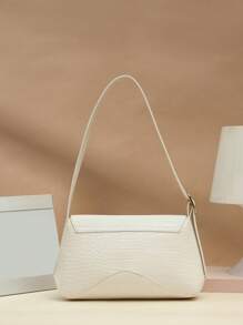 Túi đeo chéo nắp gập họa tiết cá sấu tối giản giản dị, thích hợp cho các buổi tụ tập, đi chơi, sinh viên, thanh thiếu niên, du lịch, mua sắm - trắng - Xem 4