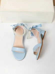 1 Pair Summer New Girls Fashion High Heel Pearl Decor Sandals, Girls High Heel Dance Shoes, Students Performance/Daily Activity Sandals