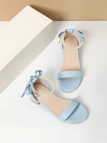 1 Pair Summer New Girls Fashion High Heel Pearl Decor Sandals, Girls High Heel Dance Shoes, Students Performance/Daily Activity Sandals