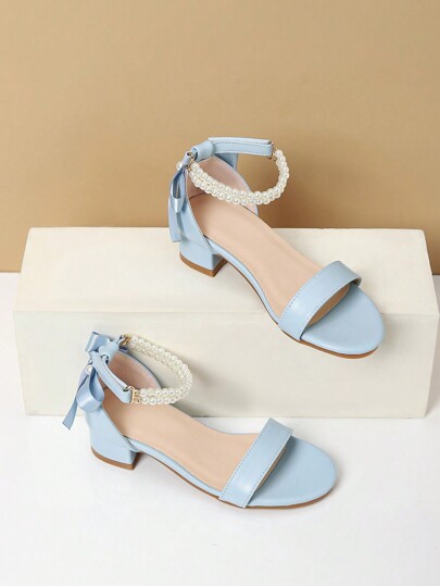 1 Pair Summer New Girls Fashion High Heel Pearl Decor Sandals, Girls High Heel Dance Shoes, Students Performance/Daily Activity Sandals