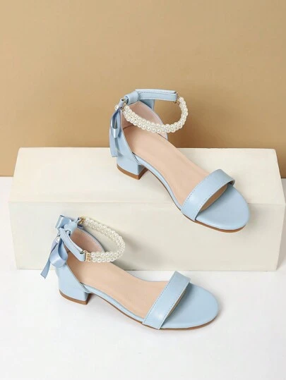 1 par sommarnya flickor mode högklackade sandaler med pärlor, dansskor för flickor med hög klack, sandaler för elevers prestanda/daglig aktivitet