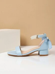 1 Pair Summer New Girls Fashion High Heel Pearl Decor Sandals, Girls High Heel Dance Shoes, Students Performance/Daily Activity Sandals