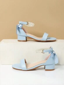 1 Pair Summer New Girls Fashion High Heel Pearl Decor Sandals, Girls High Heel Dance Shoes, Students Performance/Daily Activity Sandals