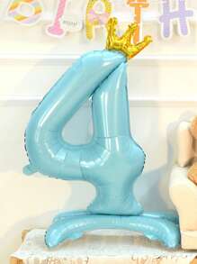 32" Tall Large Blue Number Crown Foil Balloon With Base, Suitable For Birthday, Anniversary, Valentine's Day, Graduation, Room And Party Decorations - Blue - View 8