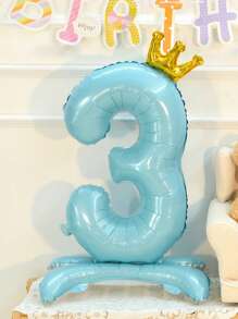 32" Tall Large Blue Number Crown Foil Balloon With Base, Suitable For Birthday, Anniversary, Valentine's Day, Graduation, Room And Party Decorations - Blue - View 7