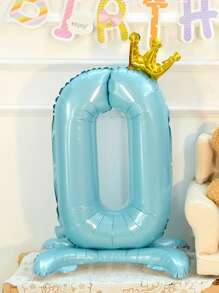 32" Tall Large Blue Number Crown Foil Balloon With Base, Suitable For Birthday, Anniversary, Valentine's Day, Graduation, Room And Party Decorations - Blue - View 4