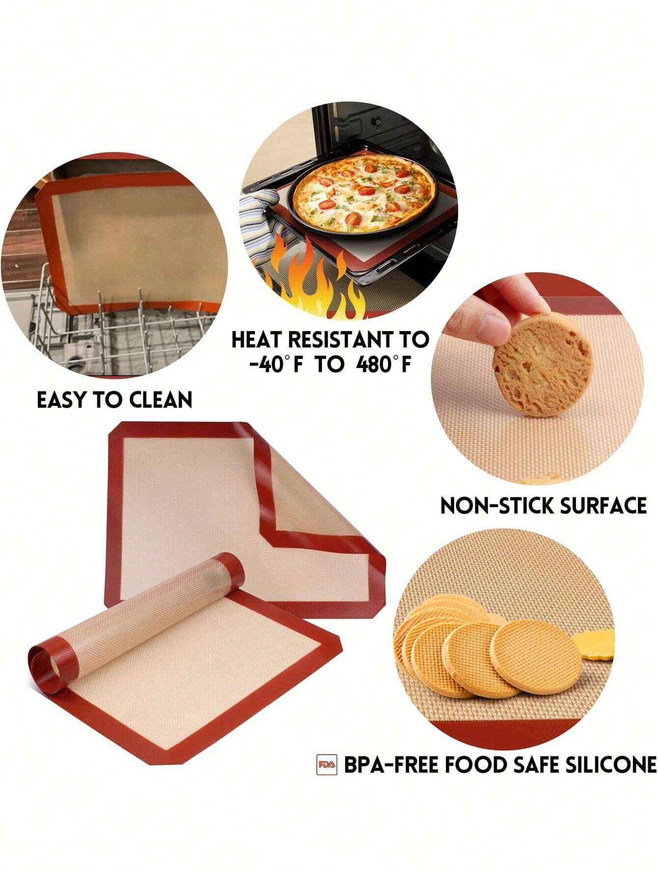 2pcs Silicone Baking Mat Sheet Reusable Silicone Baking Sheet Easy