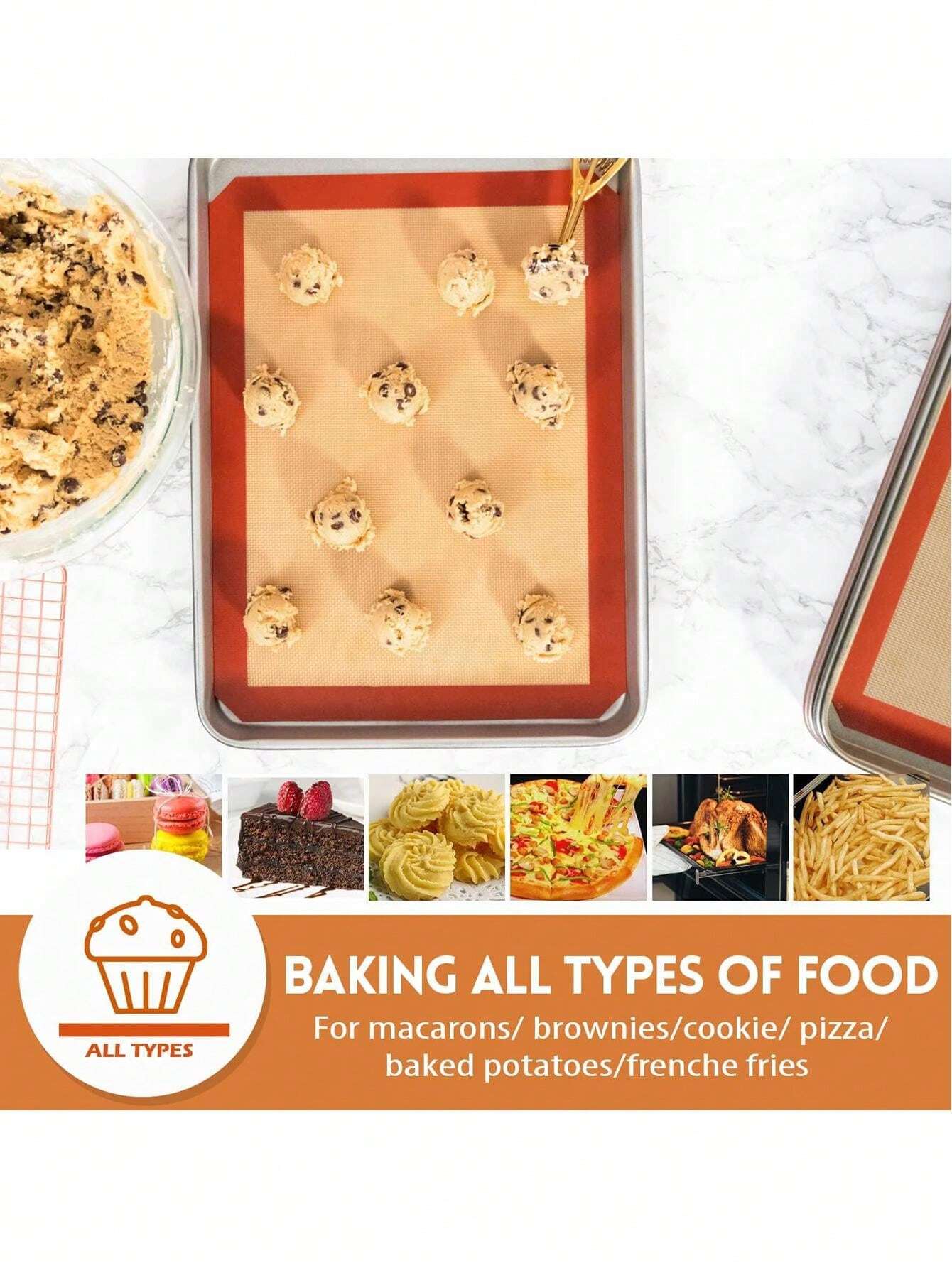 2pcs Silicone Baking Mat Sheet Reusable Silicone Baking Sheet Easy