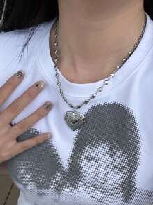 kuuioe 浪漫心形小盒吊坠可打开女式银色不锈钢相框吊坠项链适合女士男士珠宝礼物 - 心盒 - 查看 5