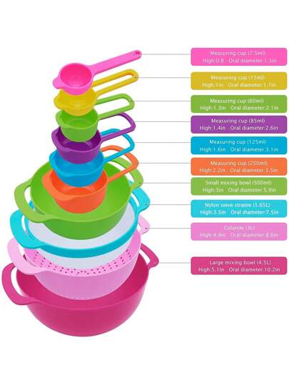 Juego De Bowl 10 Piezas Coladores Y Cucharas Medidoras Color