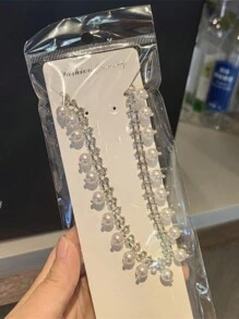 1pc New Ballet Pearl Studded Rhinestone Heel Chain, High-End Shoe Chain With Butterfly And Star Bling Decoration - Silver - View 9