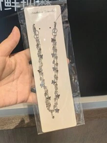 1pc New Ballet Pearl Studded Rhinestone Heel Chain, High-End Shoe Chain With Butterfly And Star Bling Decoration - Silver - View 10