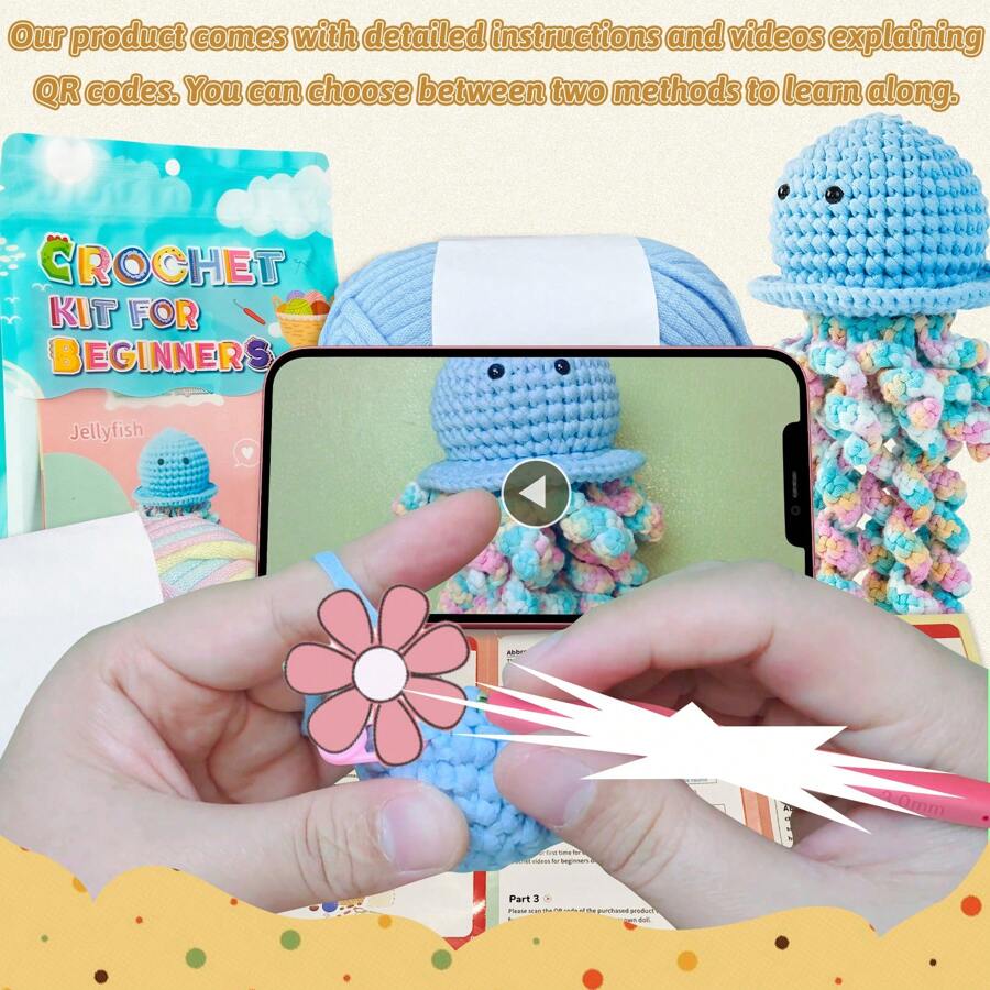 1Set Cartoon Jellyfish Crochet Kit, Cute Animal Crochet Kit Set With