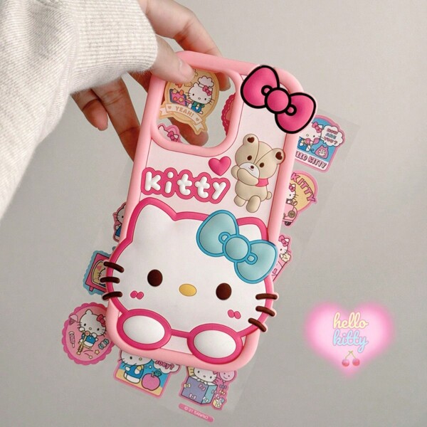 Sanrio Cute Sweet Girl Large Head KT Cartoon Silicone Phone Case Compatible With Iphone 15 Pro Max/14, Shock-Proof Soft Cover,Suitable For Sports, Climbing, Outdoor And Camping