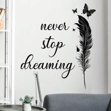 1 件创意简约羽毛蝴蝶和励志名言墙贴，适用于房间装饰、节日家居装饰、最佳礼物、乙烯基墙贴、可移除贴纸 - 彩色 - 查看 1