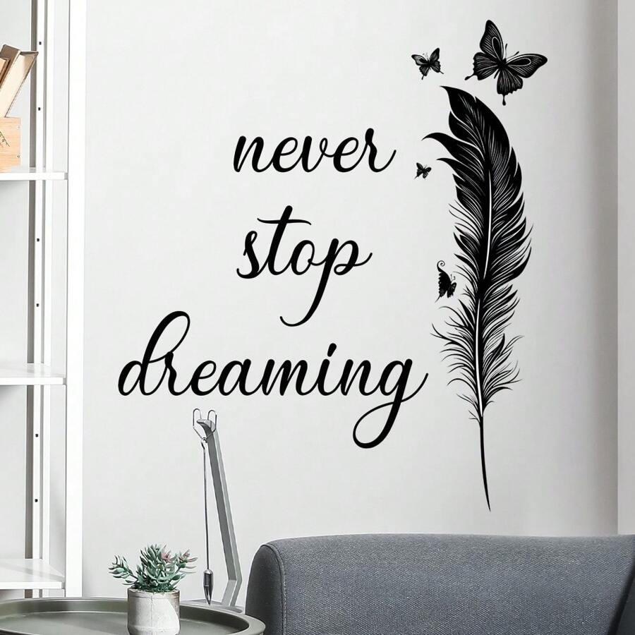 1 件创意简约羽毛蝴蝶和励志名言墙贴，适用于房间装饰、节日家居装饰、最佳礼物、乙烯基墙贴、可移除贴纸 - 彩色 - 查看 1