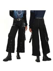 Women Cargo Jeans, Striped Zipper Button Closure Loose Casual Trousers Streetwear With Pockets - 白色 - 查看 3
