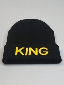 Aylhfo 1/2件秋冬流行KING QUEEN刺绣保暖针织帽情侣毛线帽套头帽冬帽 - 彩色 - 查看 14
