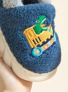 1 paar kinderen winter gesloten teen pantoffels, jongens warme binnenhuis pluche schoenen, voor Kerstmis